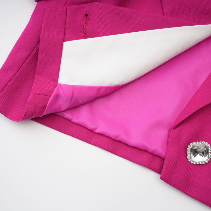 Tiziana Pink and White Jacket Skirt Pleated Set 100% Polyester