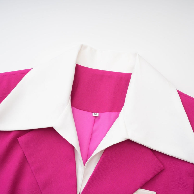 Tiziana Pink and White Jacket Skirt Pleated Set