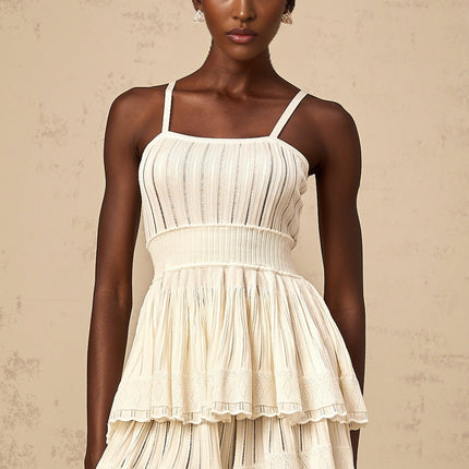 Tiziana White Crochet Knit Top Culottes Set