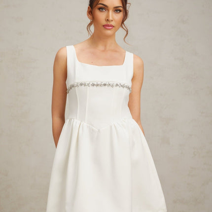 Tiziana White Crystal Embellished Mini Dress