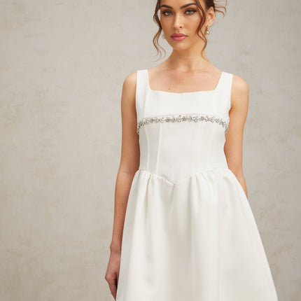 Tiziana White Crystal Embellished Mini Dress