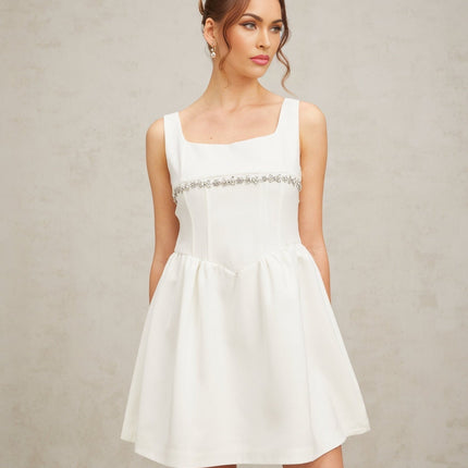 Tiziana White Crystal Embellished Mini Dress
