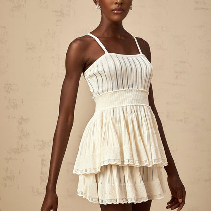 Tiziana White Knit Top and Culottes Set with Crochet Detailing and Shirred Effect