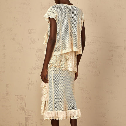 Trinity Neutrals Crochet Lace Top with Bow Detailing
