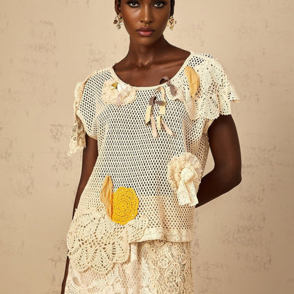 Trinity Neutrals Crochet Lace Top