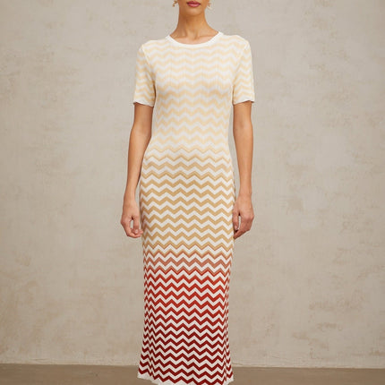 Tullia Midi Dress Zigzag Knit Yellow Multicolor