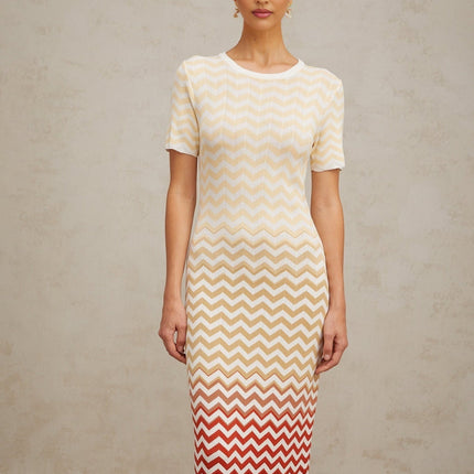 Tullia Midi Dress Zigzag Knit Yellow Multicolor