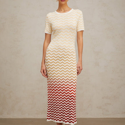 Tullia Midi Dress Zigzag Knit Yellow Multicolor