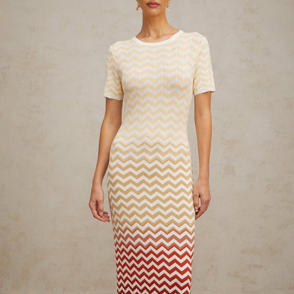 Tullia Midi Dress Zigzag Knit Yellow Multicolor
