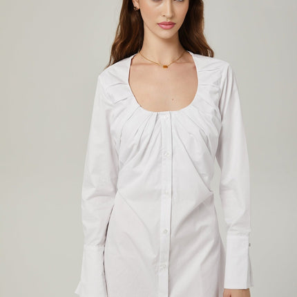 Tullia White Cotton Polyester Pleated Shirt with Self-Tie Design