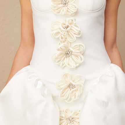 Tullia White Crystal Flower Mini Dress