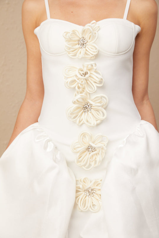 Tullia White Crystal Flower Mini Dress