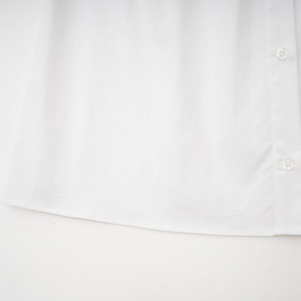 Tullia White Pleated Self-Tie Shirt 56% Cotton 44% Polyester U-Neck Long Sleeve Buttoned Cuffs Front Button Fastening Thigh-Length