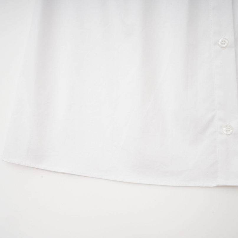 Tullia White Pleated Self-Tie Shirt 56% Cotton 44% Polyester U-Neck Long Sleeve Buttoned Cuffs Front Button Fastening Thigh-Length