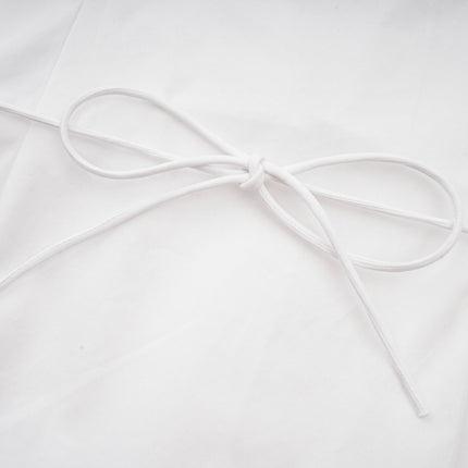 Tullia White Pleated Self-Tie Shirt Cotton Polyester Long Sleeve Buttoned Cuffs U-Neck Front Button Fastening