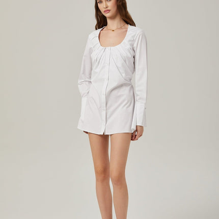Tullia White Pleated Shirt with Self-Tie Design and Buttoned Cuffs