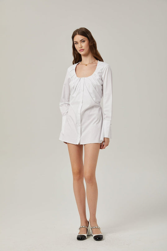 Tullia White Pleated Shirt with Self-Tie Design and Buttoned Cuffs