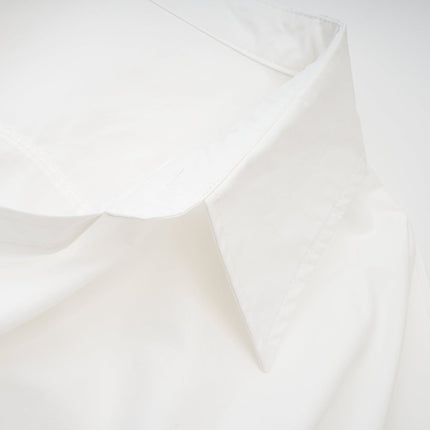 Tullia White Wrap Shirt Long Sleeve Spread Collar Ruched Detailing Asymmetric Design Cropped Length 100% Terylene Fiber