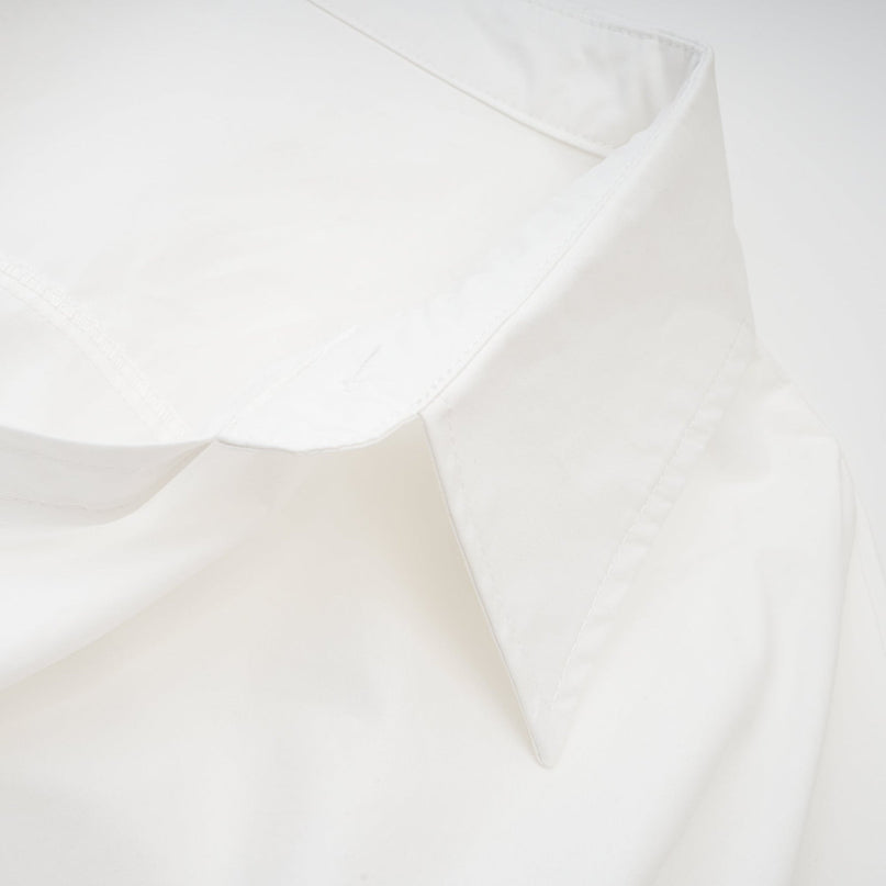 Tullia White Wrap Shirt Long Sleeve Spread Collar Ruched Detailing Asymmetric Design Cropped Length 100% Terylene Fiber