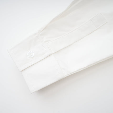 Tullia White Wrap Shirt with Spread Collar and Ruched Detailing