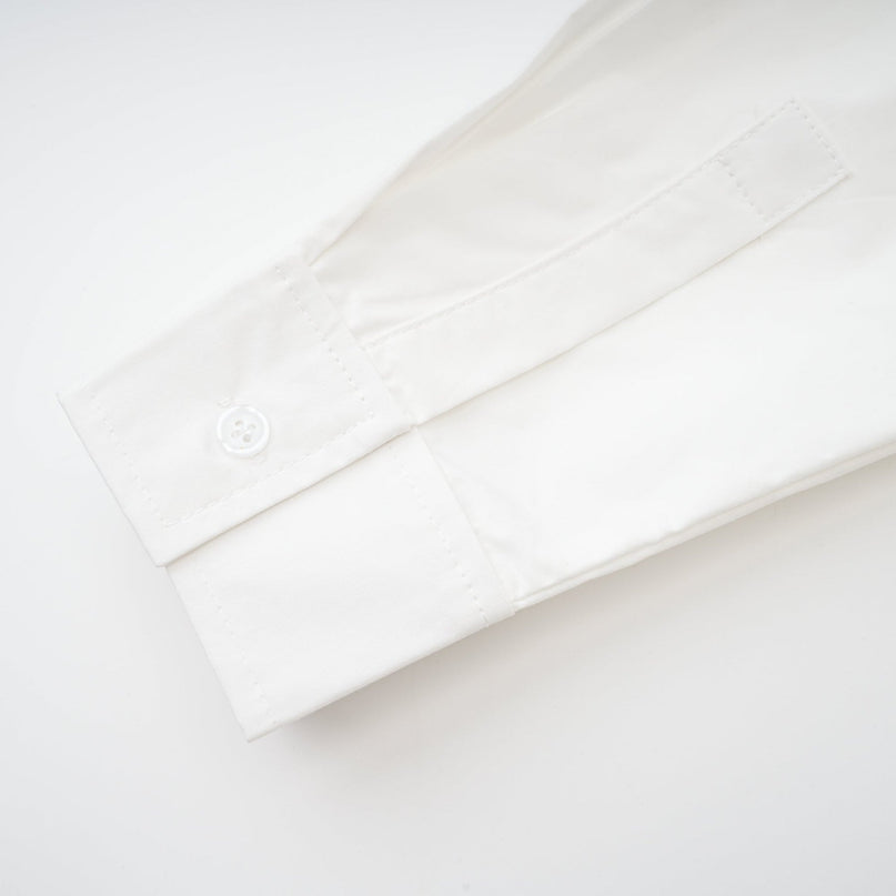 Tullia White Wrap Shirt with Spread Collar and Ruched Detailing