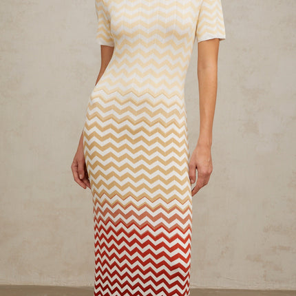 Tullia Yellow Zigzag Knit Midi Dress
