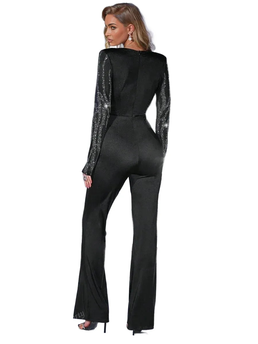 Twist Rhinestone Embellished Flared Jumpsuit Suitable For PartyEvent