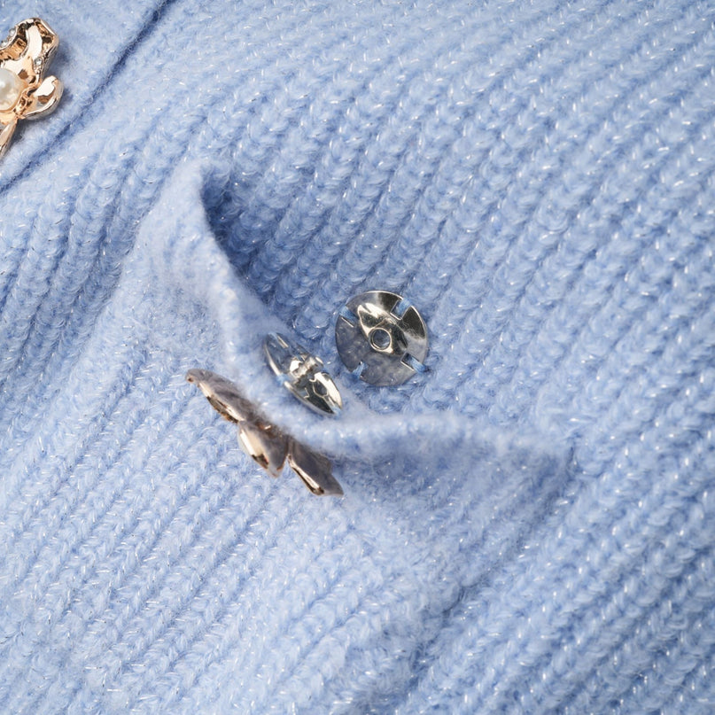 Two piece blue knit outfit with blouse and skirt Chantal matching set