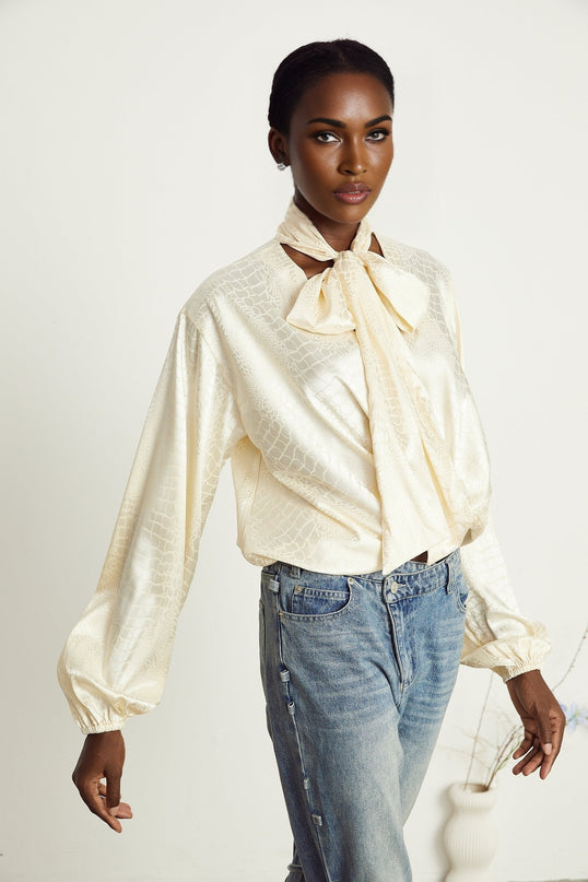 Ulrike crocodileeffect wraparound blouse