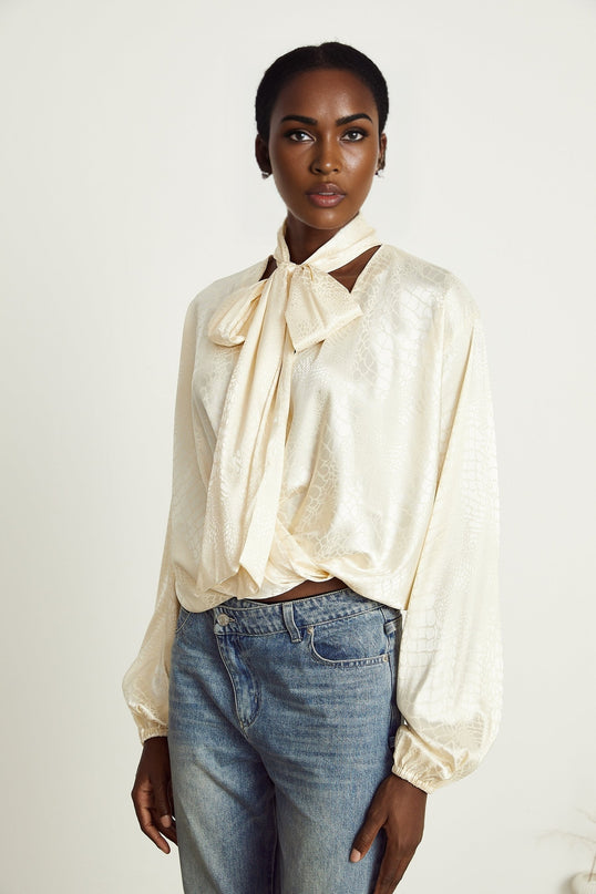 Ulrike crocodileeffect wraparound blouse