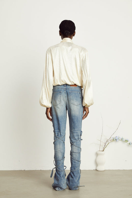 Ulrike crocodileeffect wraparound blouse