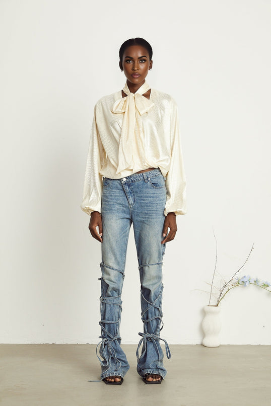 Ulrike crocodileeffect wraparound blouse