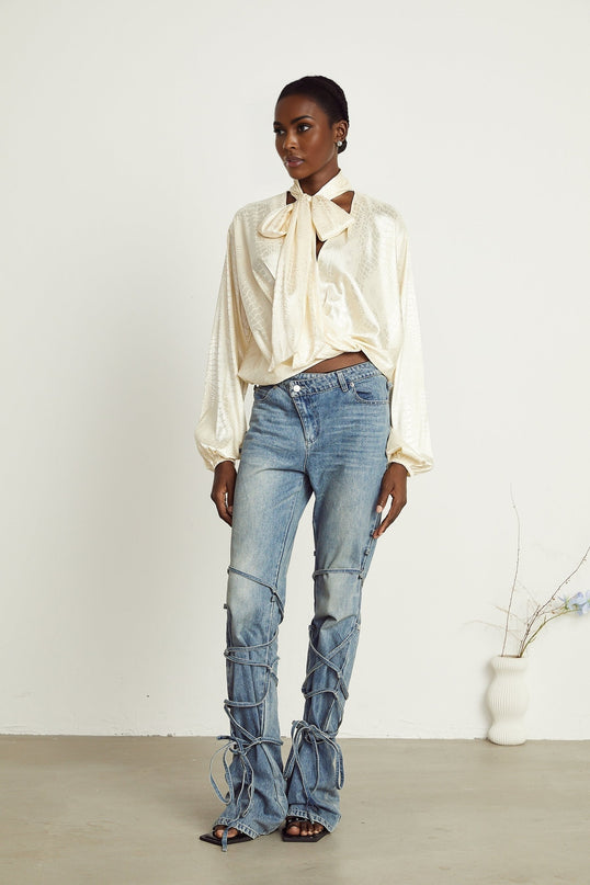 Ulrike crocodileeffect wraparound blouse