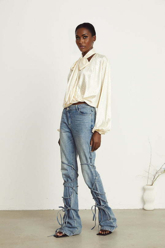 Ulrike crocodileeffect wraparound blouse