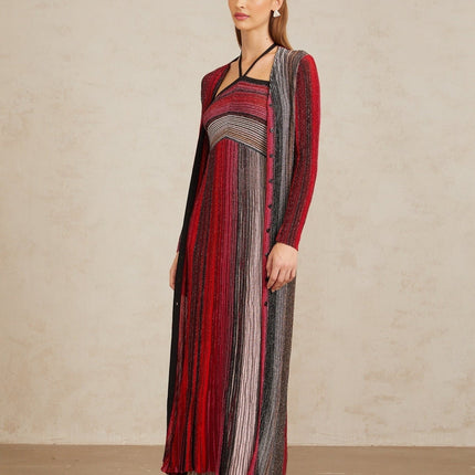 Ulysse Red Metallic Knit Long Cardigan for women