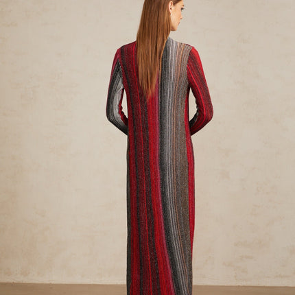 Ulysse Red Metallic Knit Long Cardigan for women