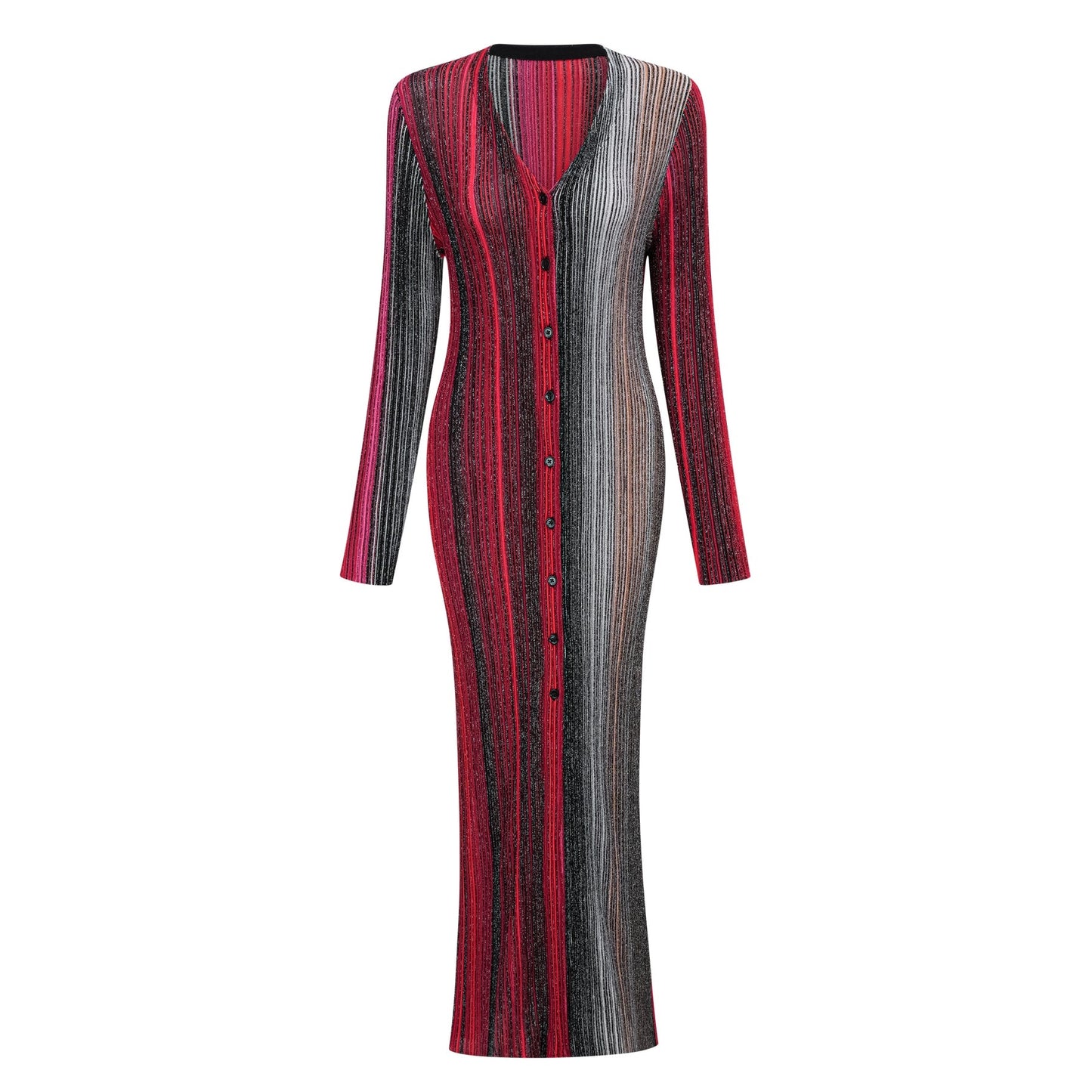 Ulysse Red Metallic Knit Long Cardigan