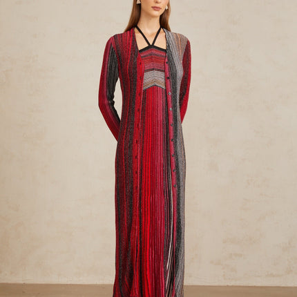 Ulysse Red Metallic Knit Long Cardigan