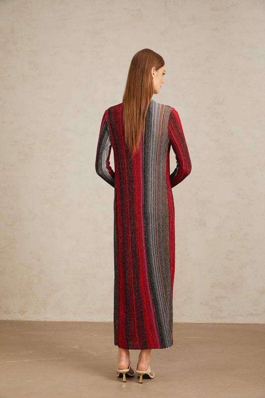 Ulysse Red Metallic Knit Long Cardigan