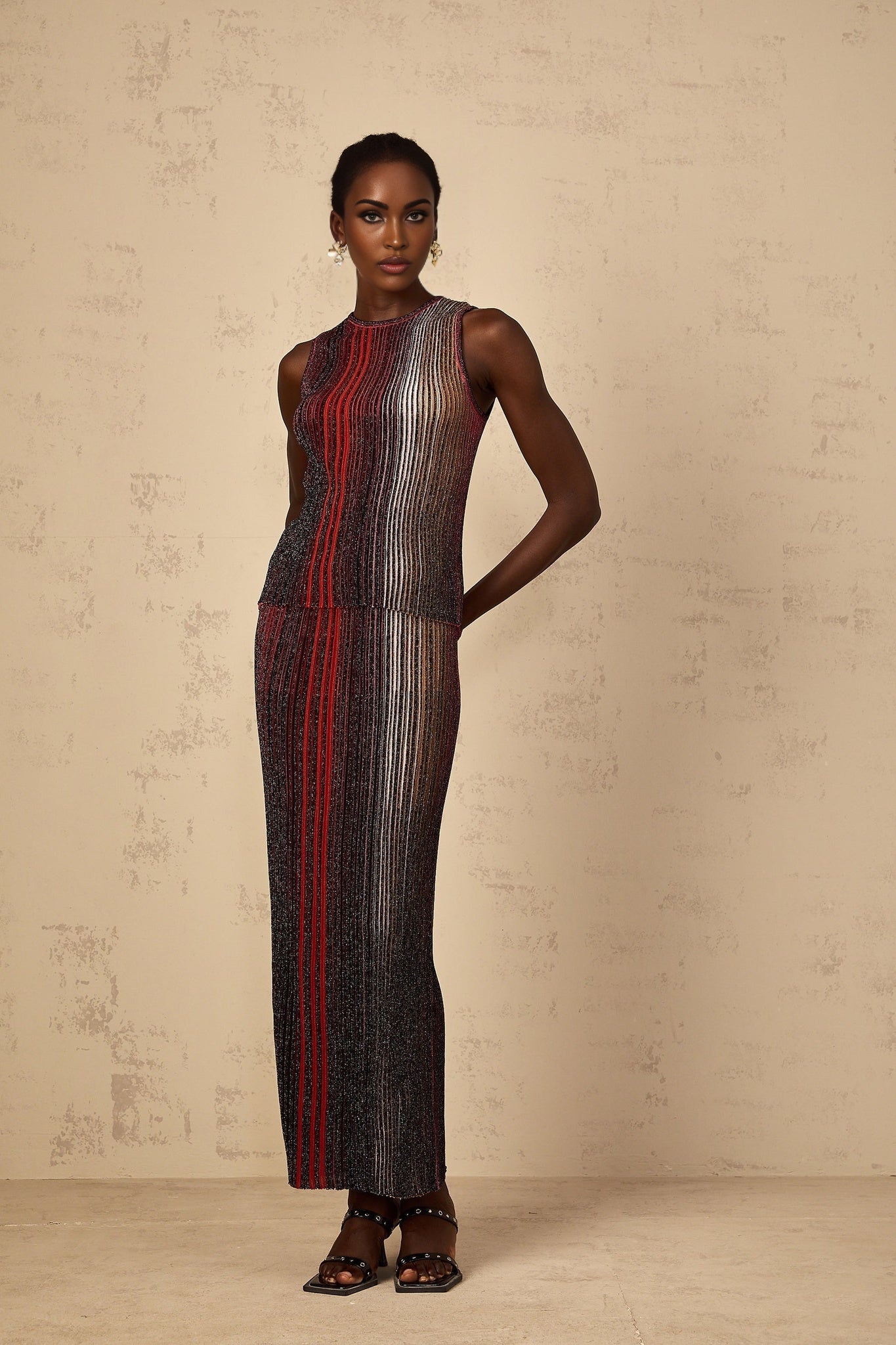Ulysse Womens Red Glitter Pleated Knit Matching Set