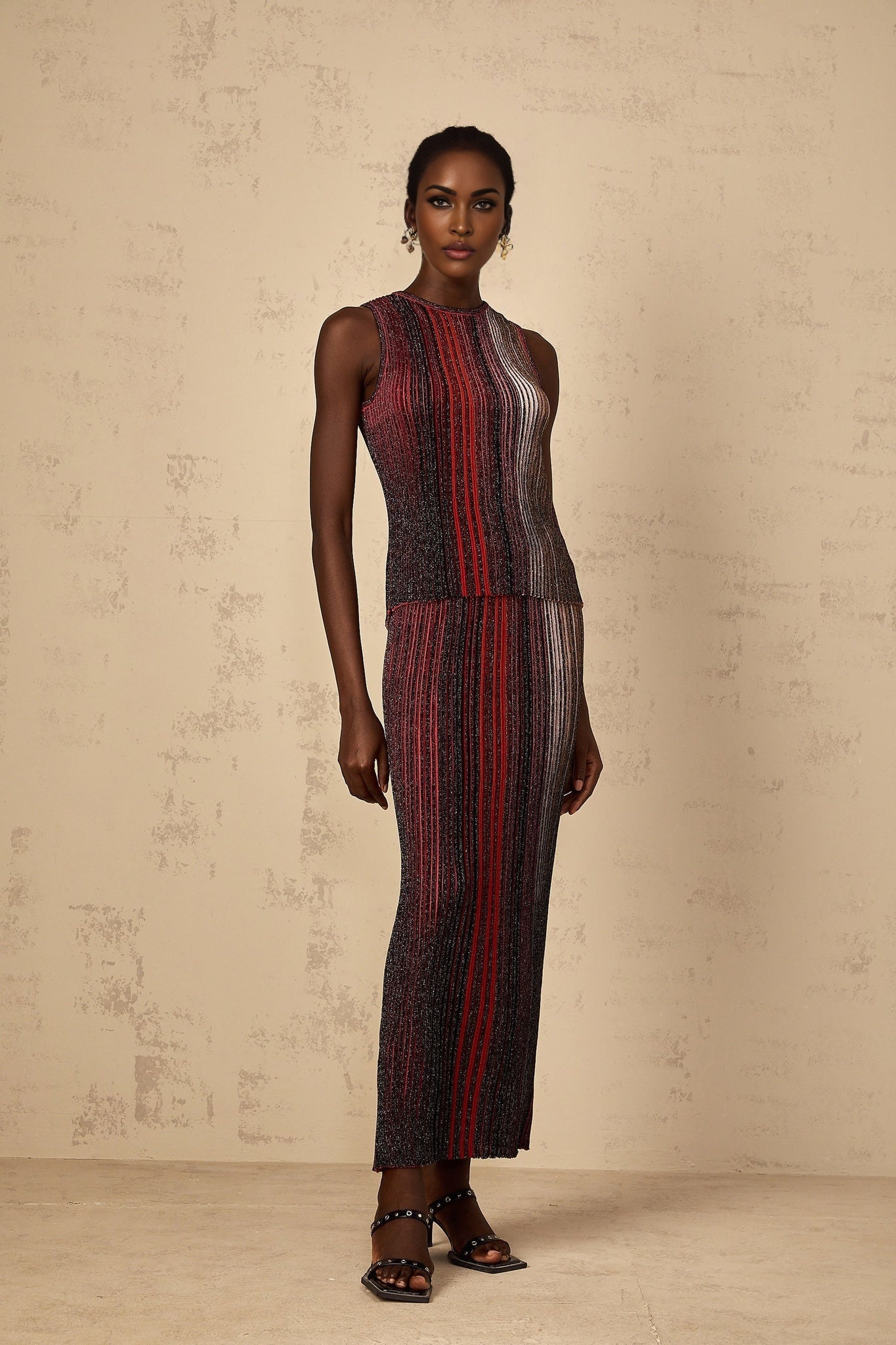 Ulysse Womens Red Glitter Pleated Knit Matching Set