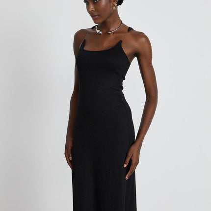 Ursula Black Cotton Maxi Dress with Transparent Straps