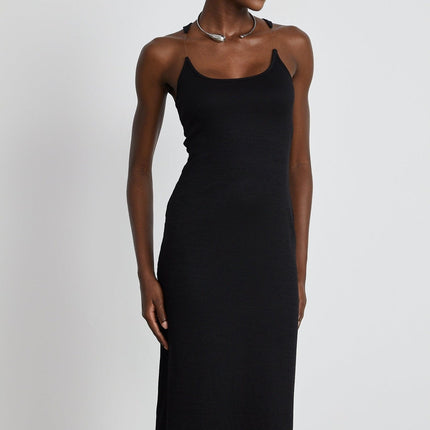 Ursula Black Maxi Dress with Transparent Straps 100% Cotton Knit Fabric