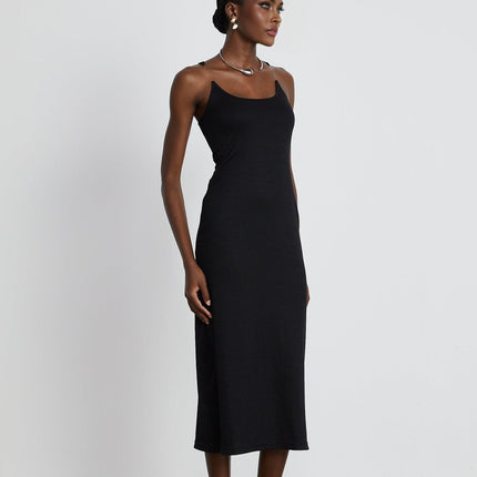 Ursula Black Maxi Dress with Transparent Straps and Knitted Construction