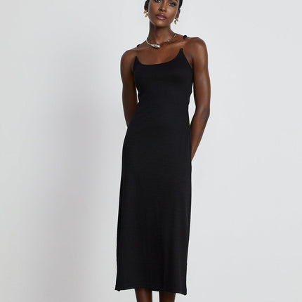 Ursula Black Maxi Dress with Transparent Straps 100% Cotton Stretch-Jersey Knit