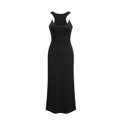 Ursula Black Maxi Dress with Transparent Straps and Knitted Construction