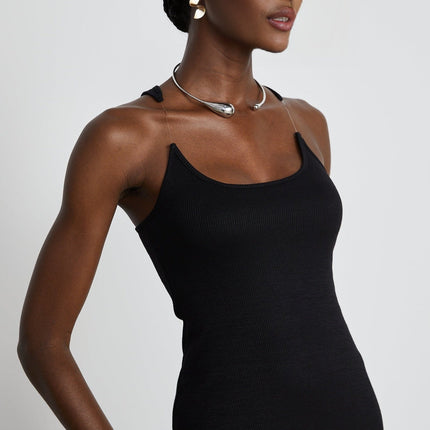 Ursula Black Maxi Dress with Transparent Straps and Low-Cut Design