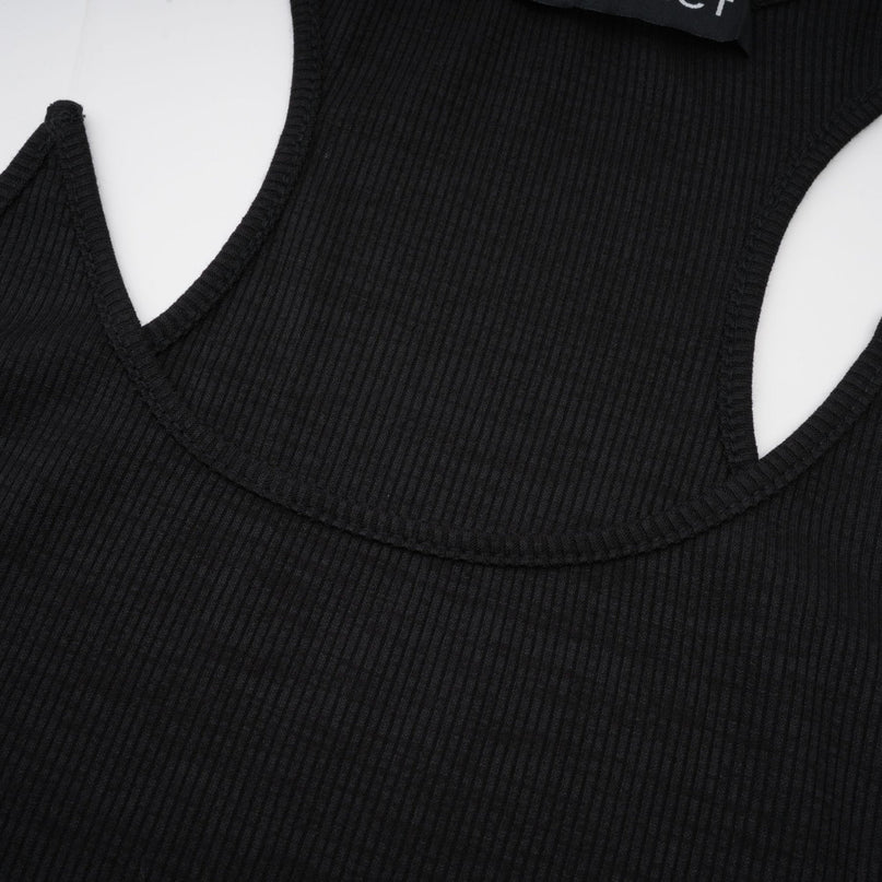 Ursula Black Maxi Dress with Transparent Straps and Knitted Construction