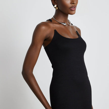Ursula Black Maxi Dress with Transparent Straps and Knitted Construction