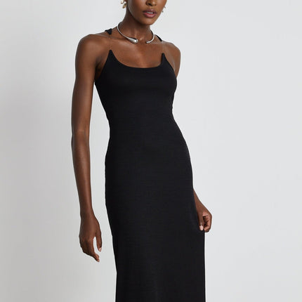 Ursula Black Maxi Dress with Transparent Straps and Knitted Construction